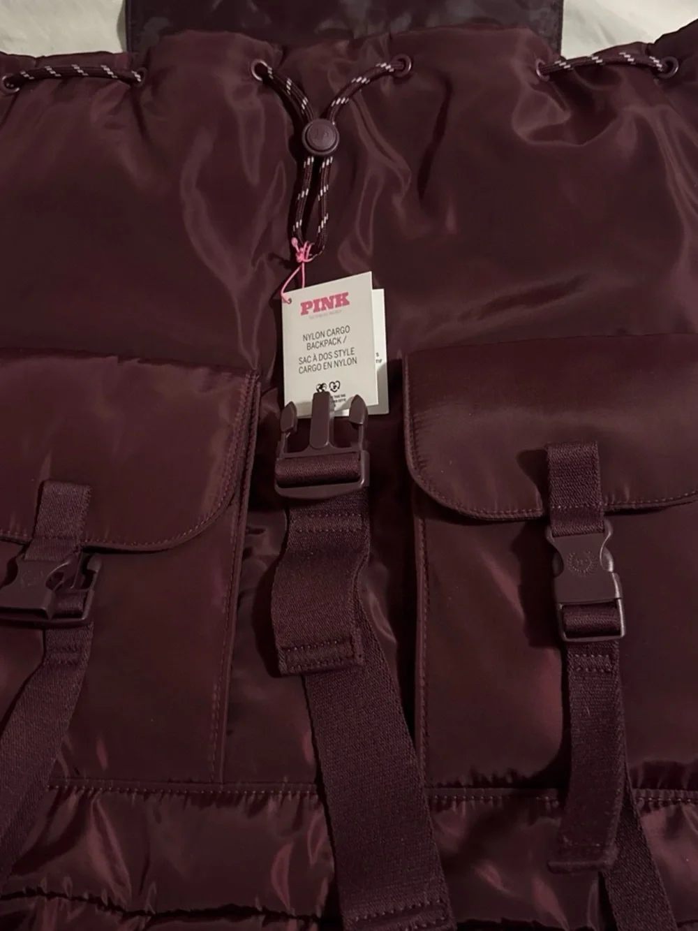 PINK Victoria's Secret Kids Burgundy Puffer Jacket with Utility Buckles